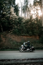 A rider enjoying a scenic countryside road on a classic motorcycle.