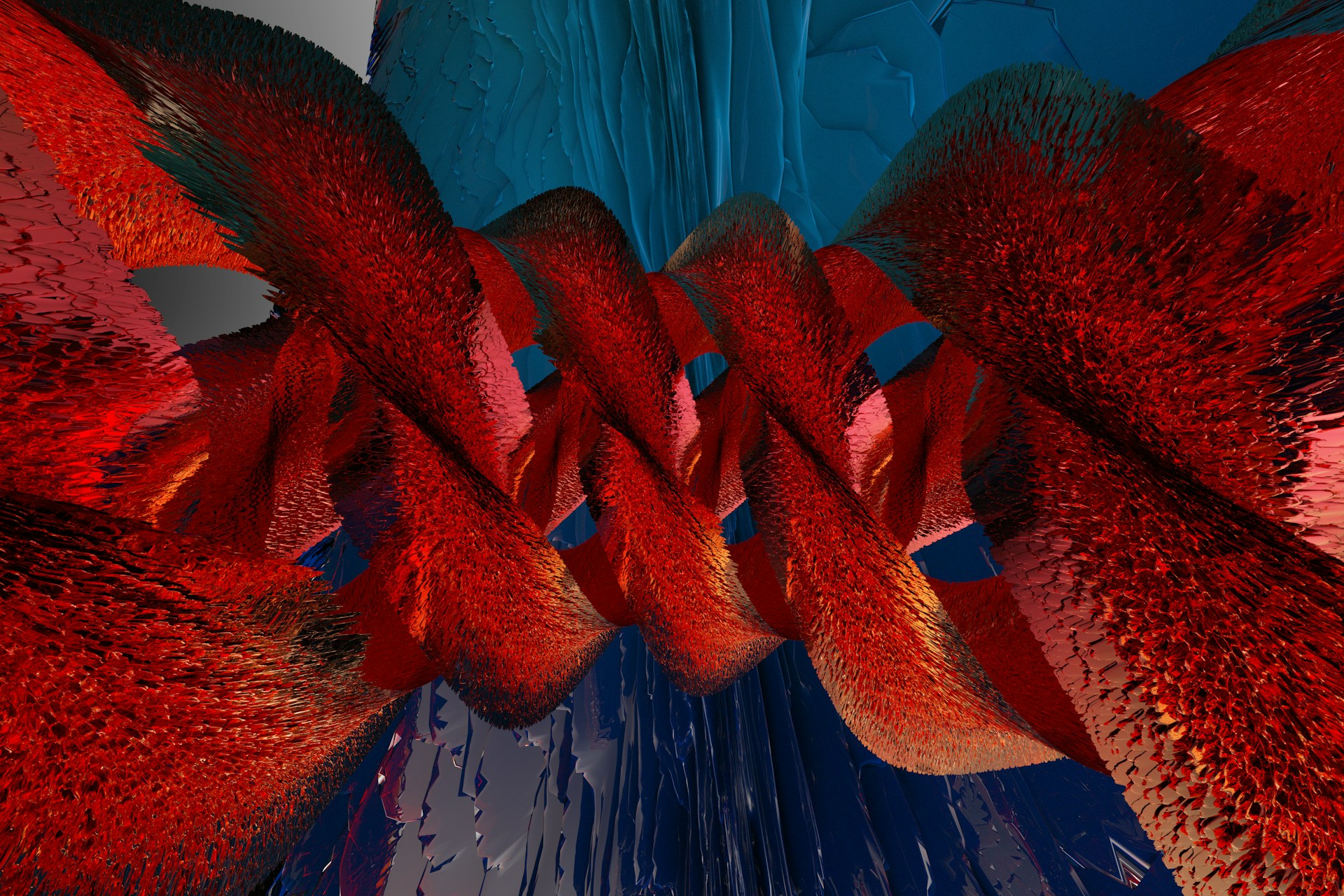 an abstract image of red and blue shapes