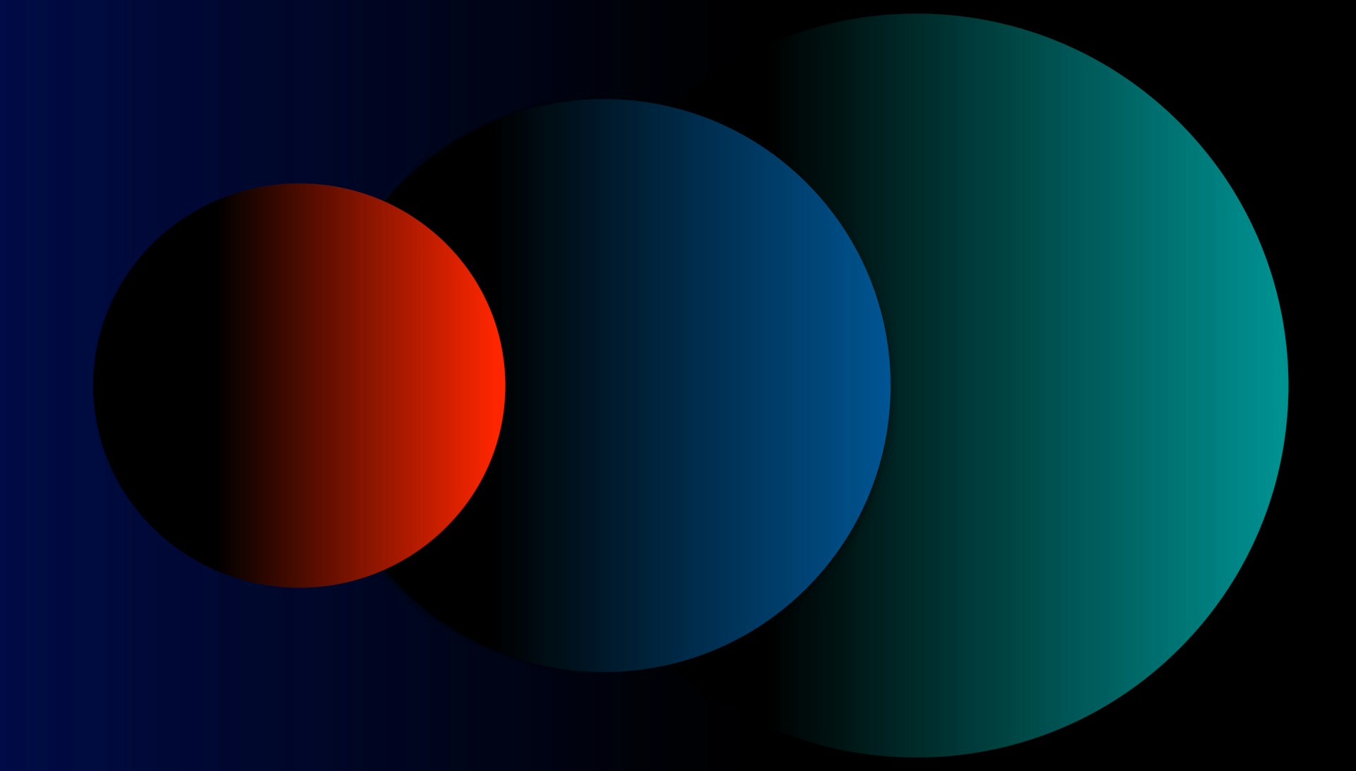 three circles of different colors on a black background