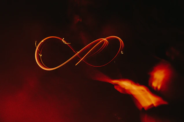 A glowing trifold flame symbol hovering over a cosmic, starry background with subtle portal outlines.