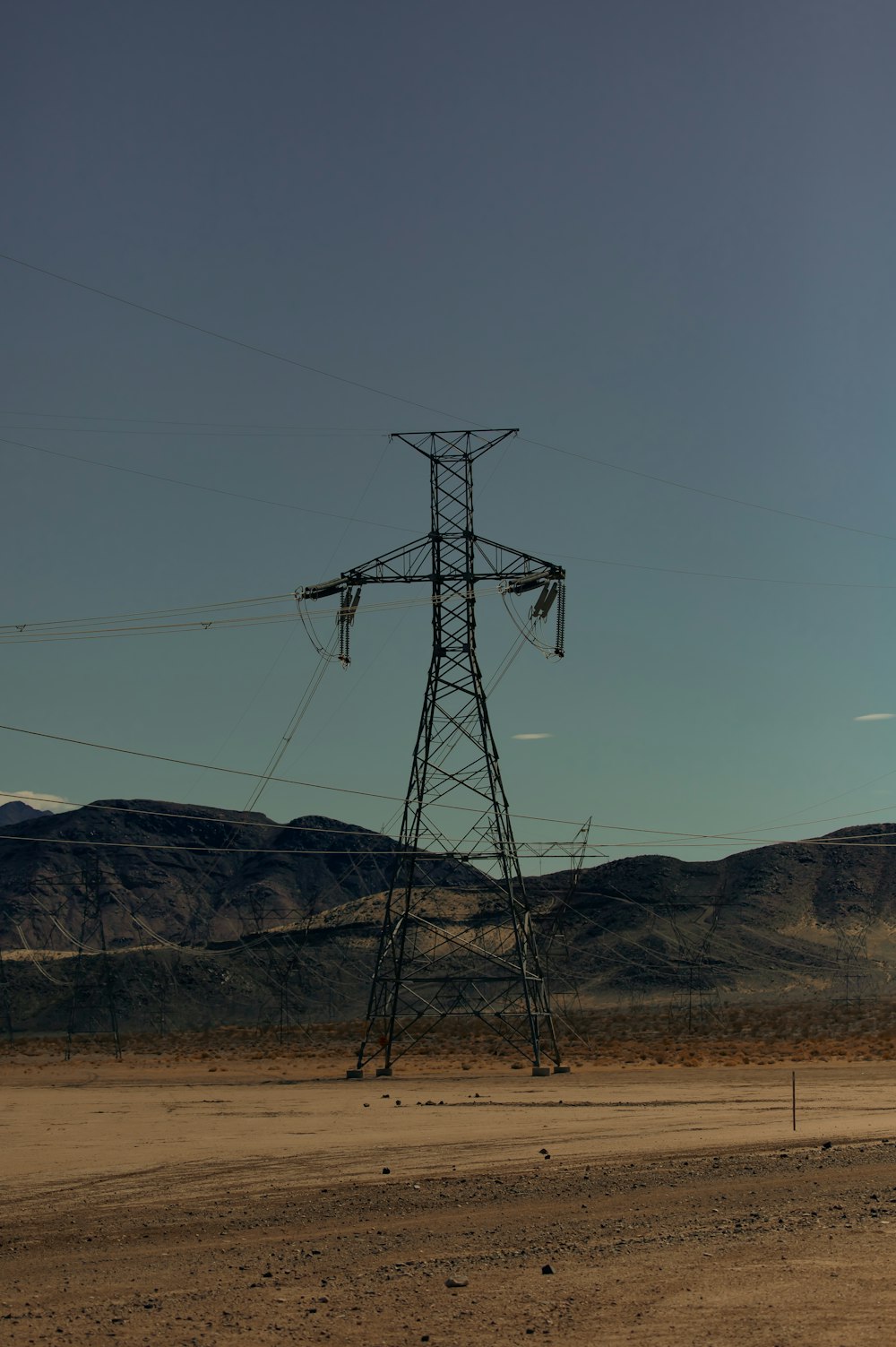 a power line in the middle of a desert