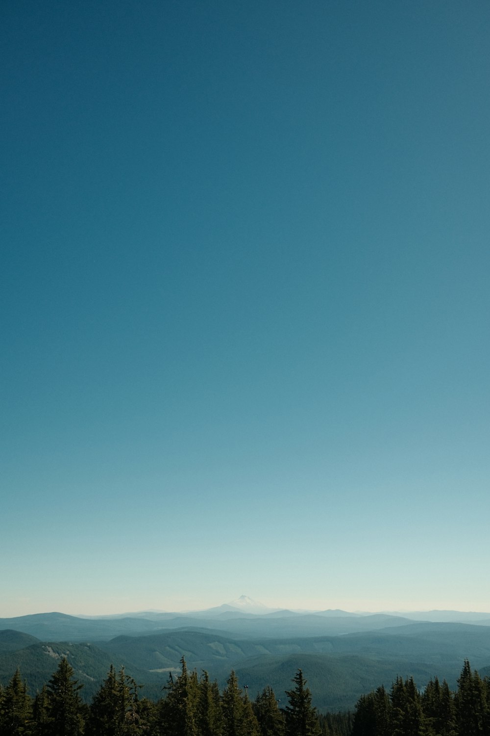 a view of a mountain range with trees and mountains in the distance