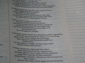 The image displays a page from a book with text in clear font. The content includes religious or biblical text, indicated by references to figures and places like the Lord and Zion. The page includes verse numbers and is formatted in a column with justified text. Dotted lines run along the edges, possibly for alignment or notes.