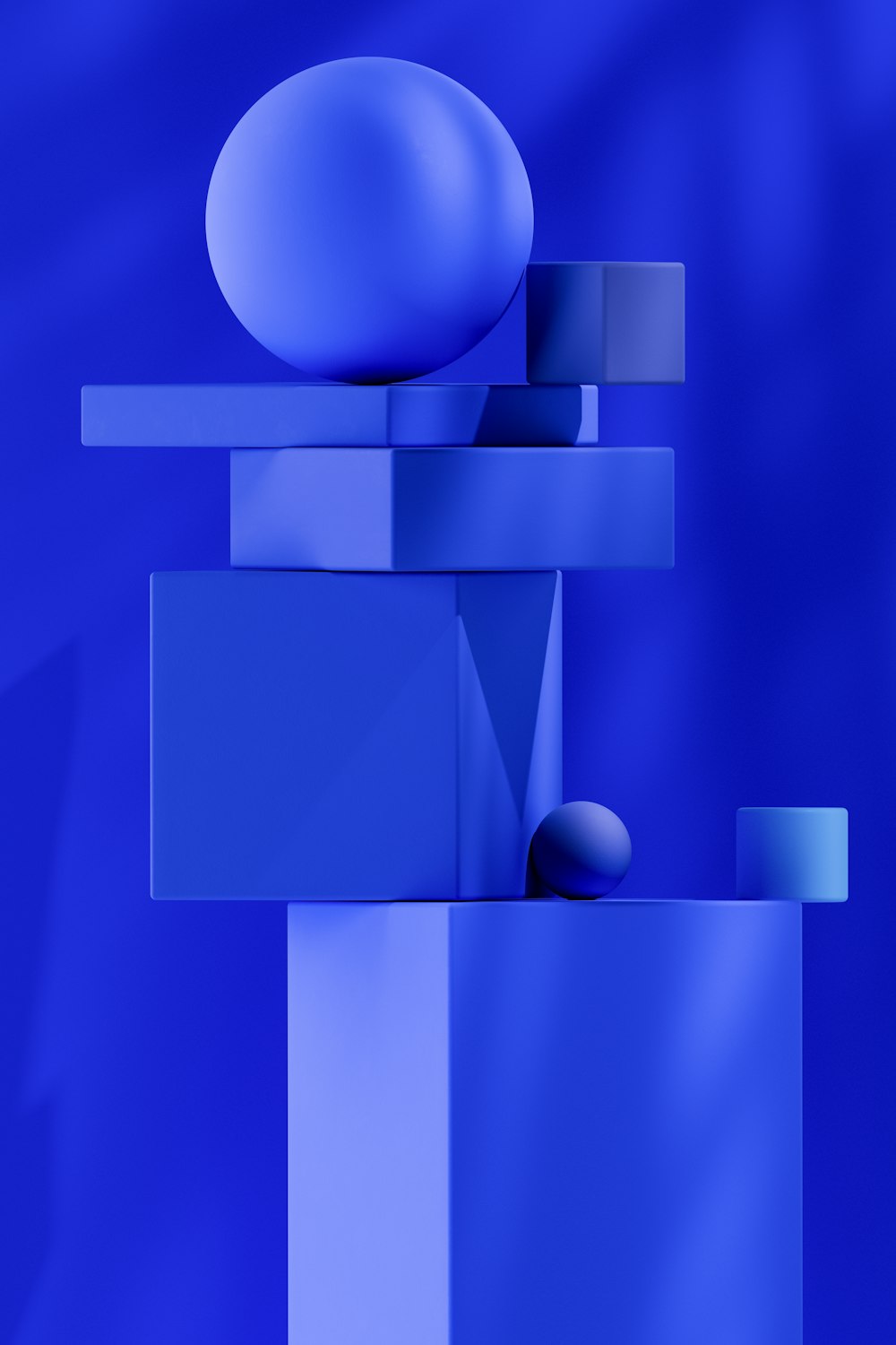a blue abstract painting with a sphere on top of it