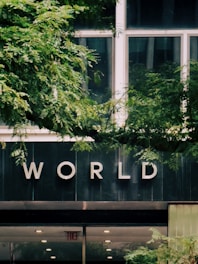 a building with a sign that says world on it