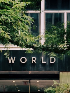 a building with a sign that says world on it