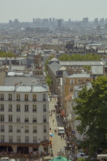 An aerial shot of a vibrant neighborhood in Nice.
