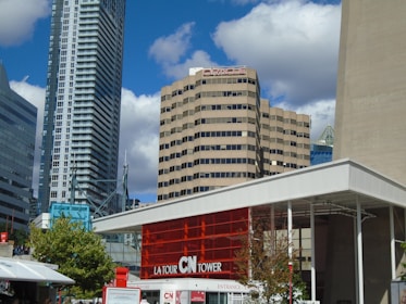 A cityscape showing multiple commercial buildings serviced by Noble Entry Systems.