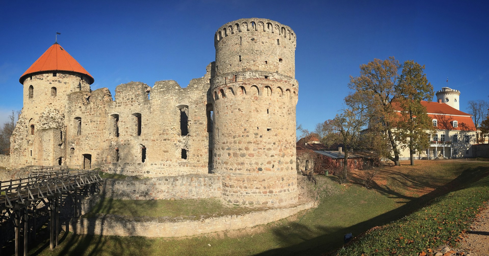 a large castle like structure with a red roof
