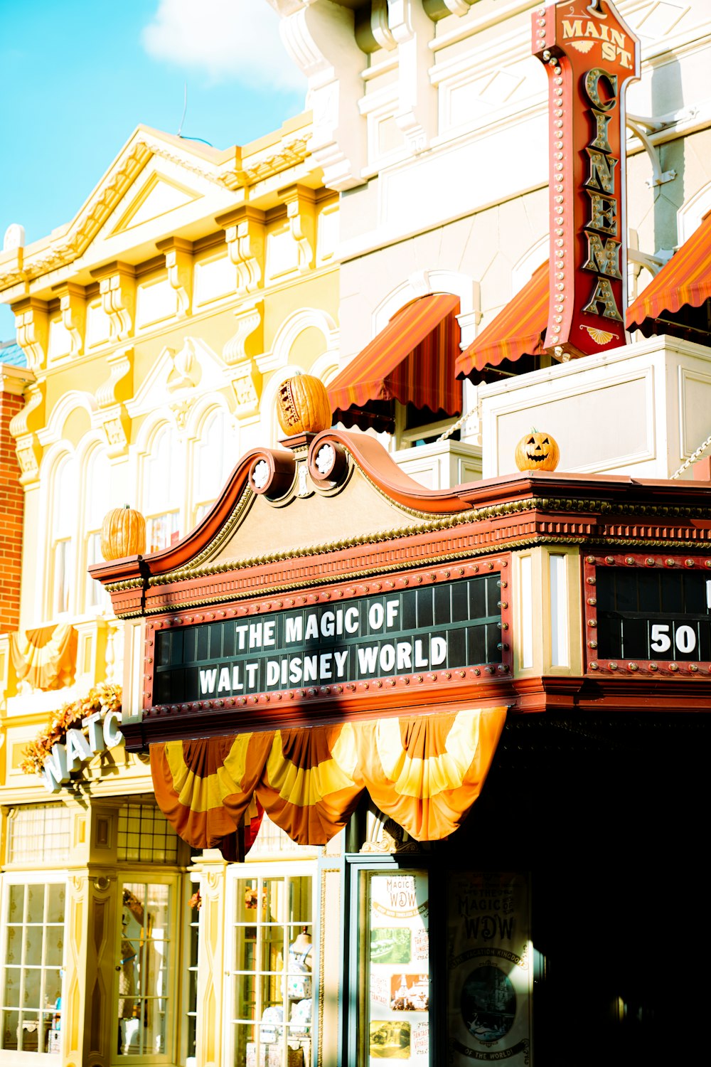 a theater marquee for the magic of walt world