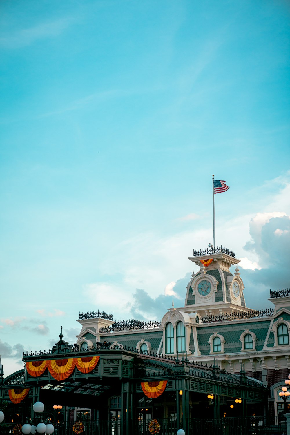 a building with a flag on top of it