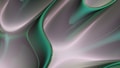 Fluid, abstract shapes with smooth curves and gradients in shades of green and gray, creating a sleek and futuristic design.