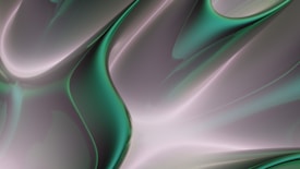 Fluid, abstract shapes with smooth curves and gradients in shades of green and gray, creating a sleek and futuristic design.