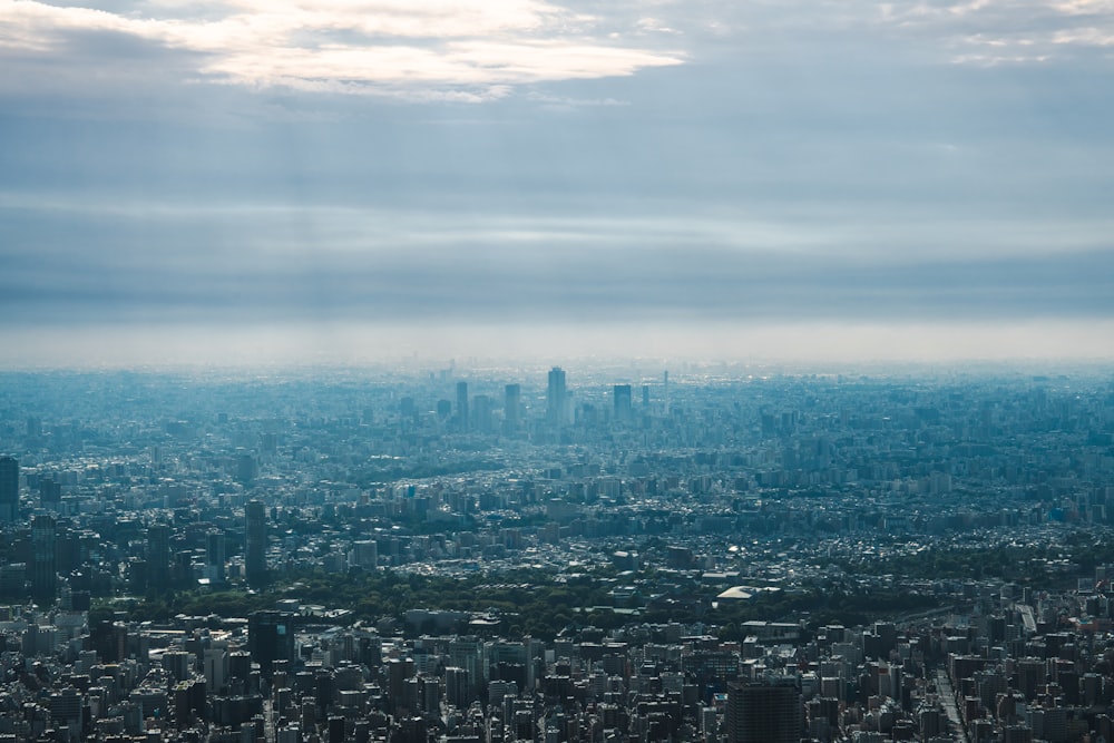 a view of a city from the top of a building