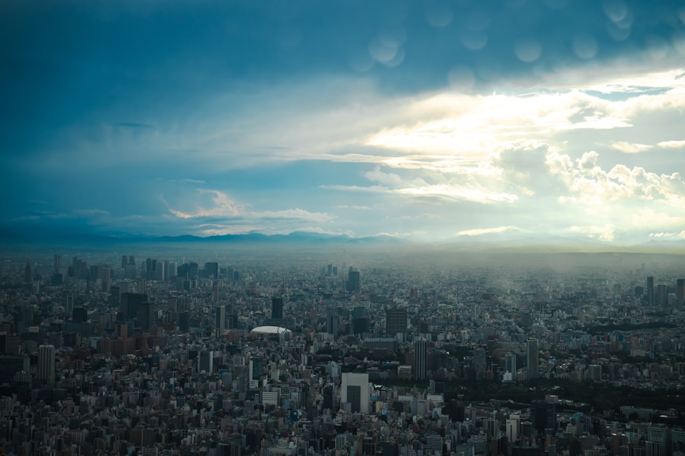 a view of a city from a very tall building