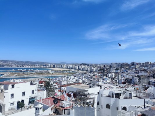 The white town above the bay and the port — Tangier, Morocco