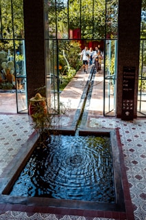 a small pond of water inside of a building
