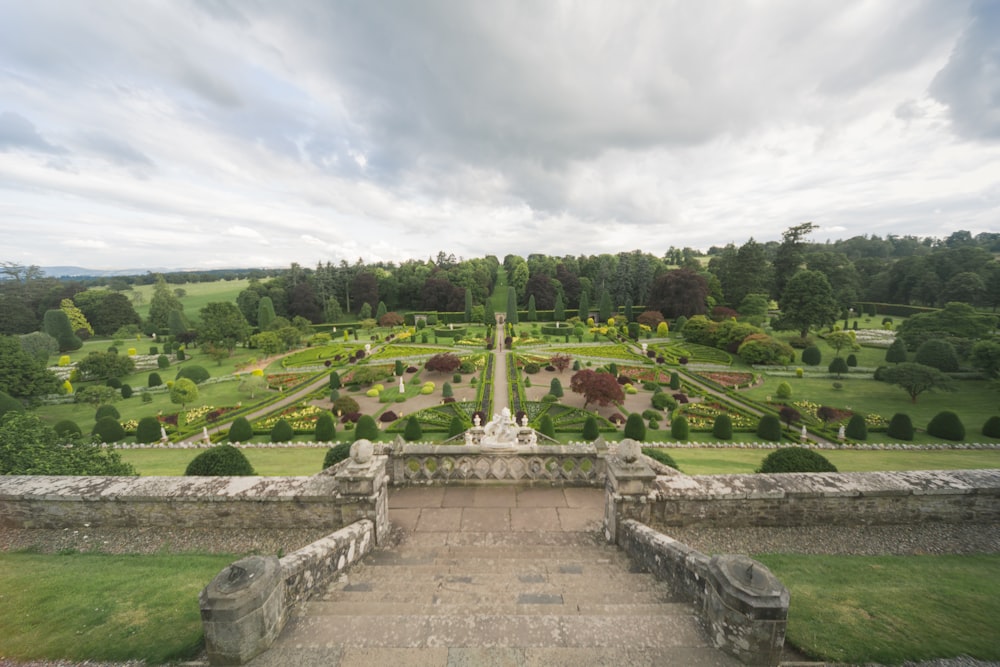 a view of a garden from a castle