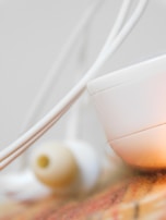 A close-up of a high-quality hands-free headset on a table.