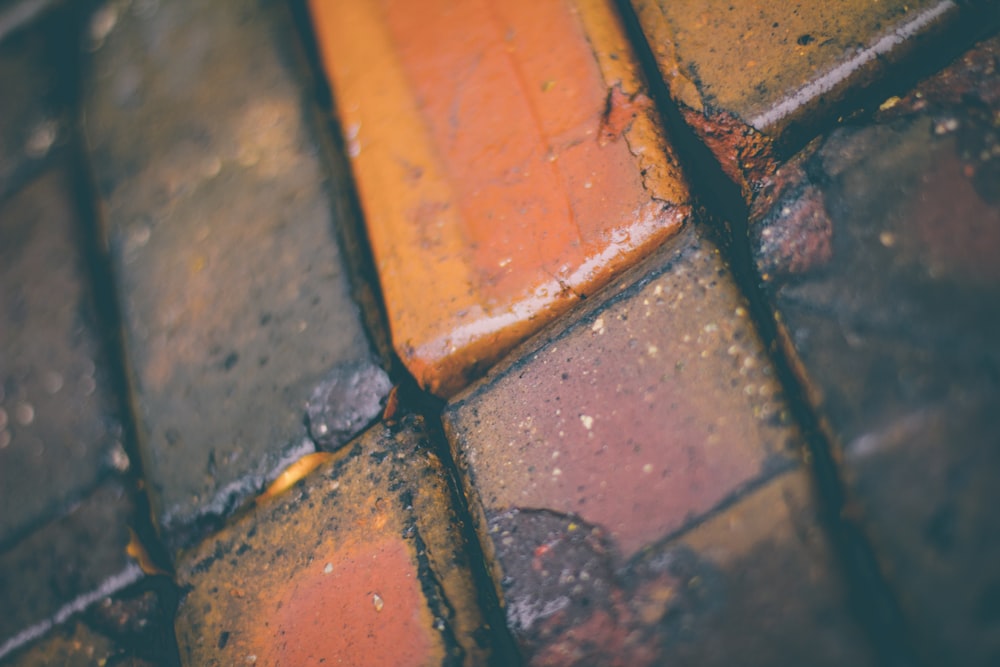 a close up view of a brick sidewalk