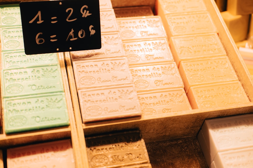 a number of different types of chocolates on display