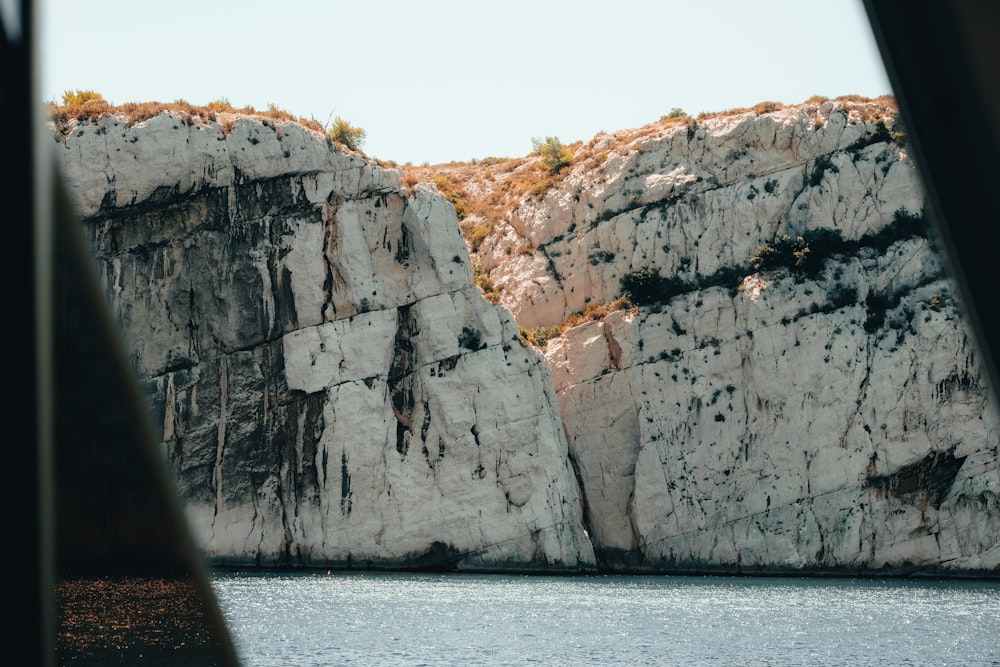 a view of a rock out of a window