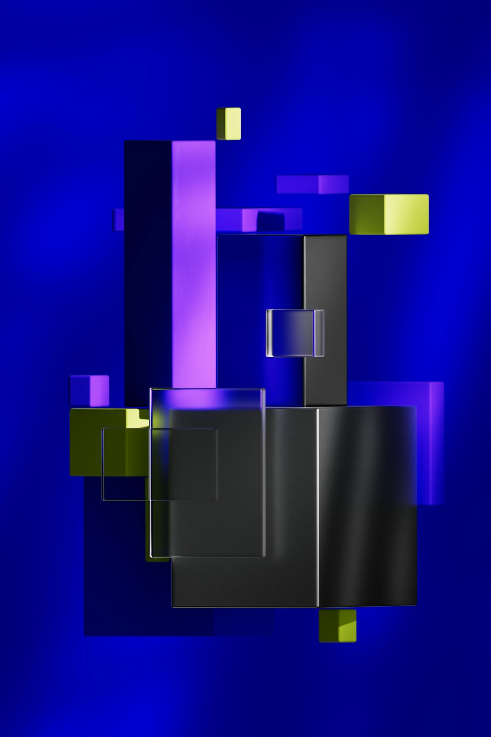 정사각형과 직사각형이 있는 파란색과 검은색 추상 배경