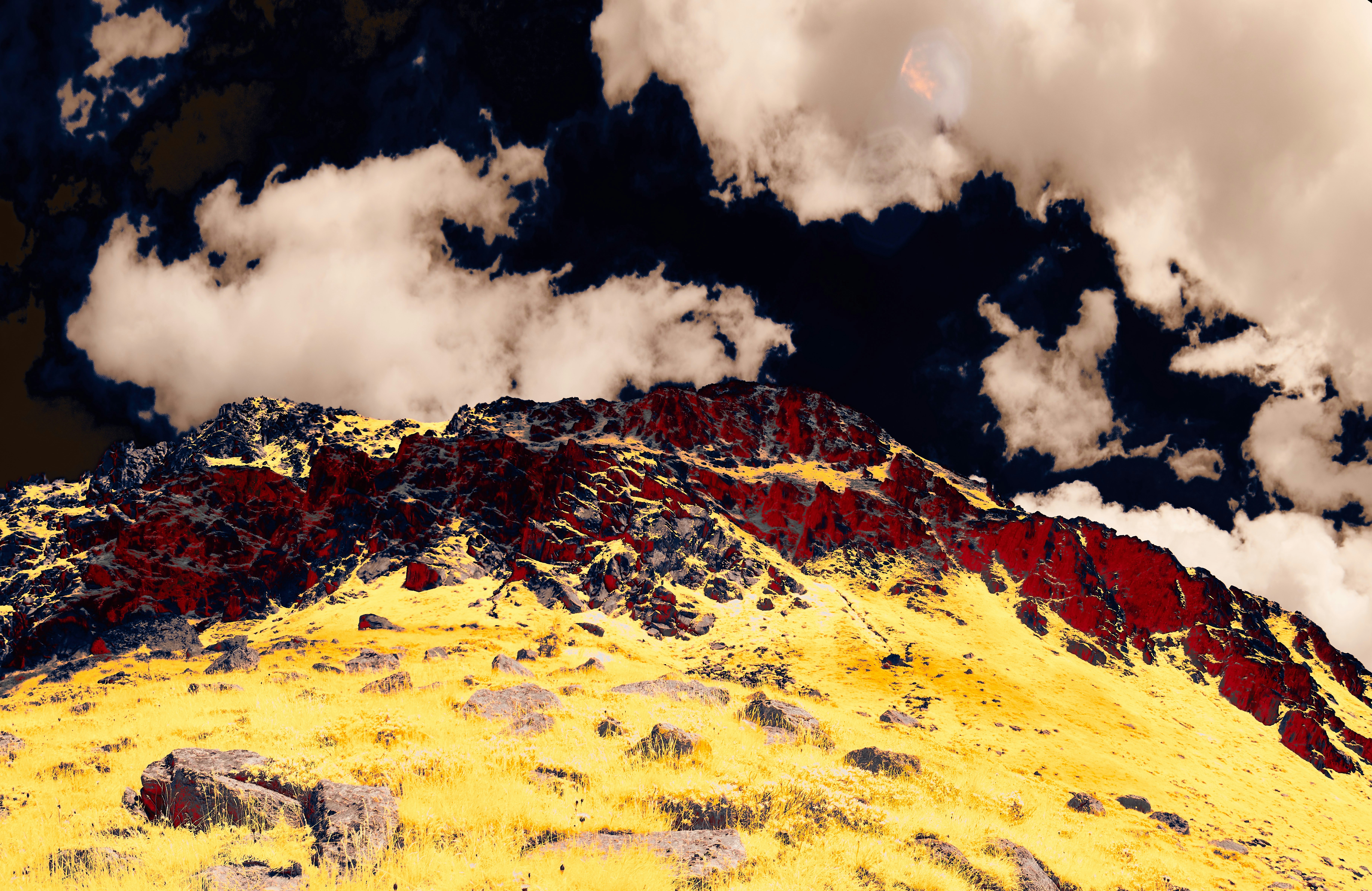 Vibrant surreal mountain and sky landscape