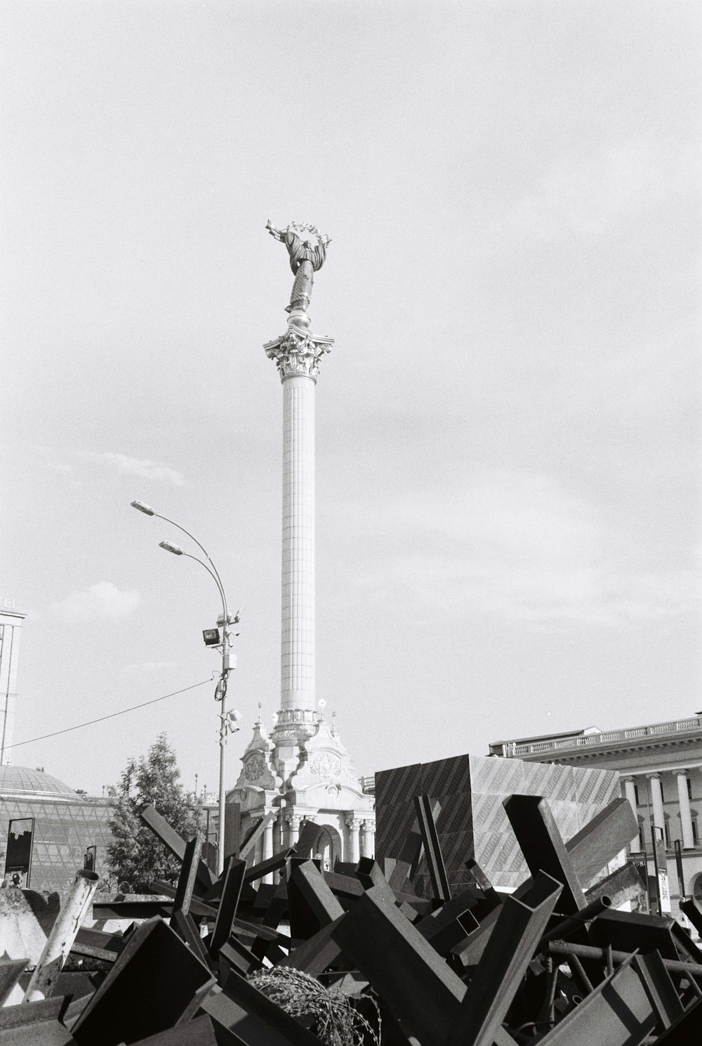 a black and white photo of a pile of junk