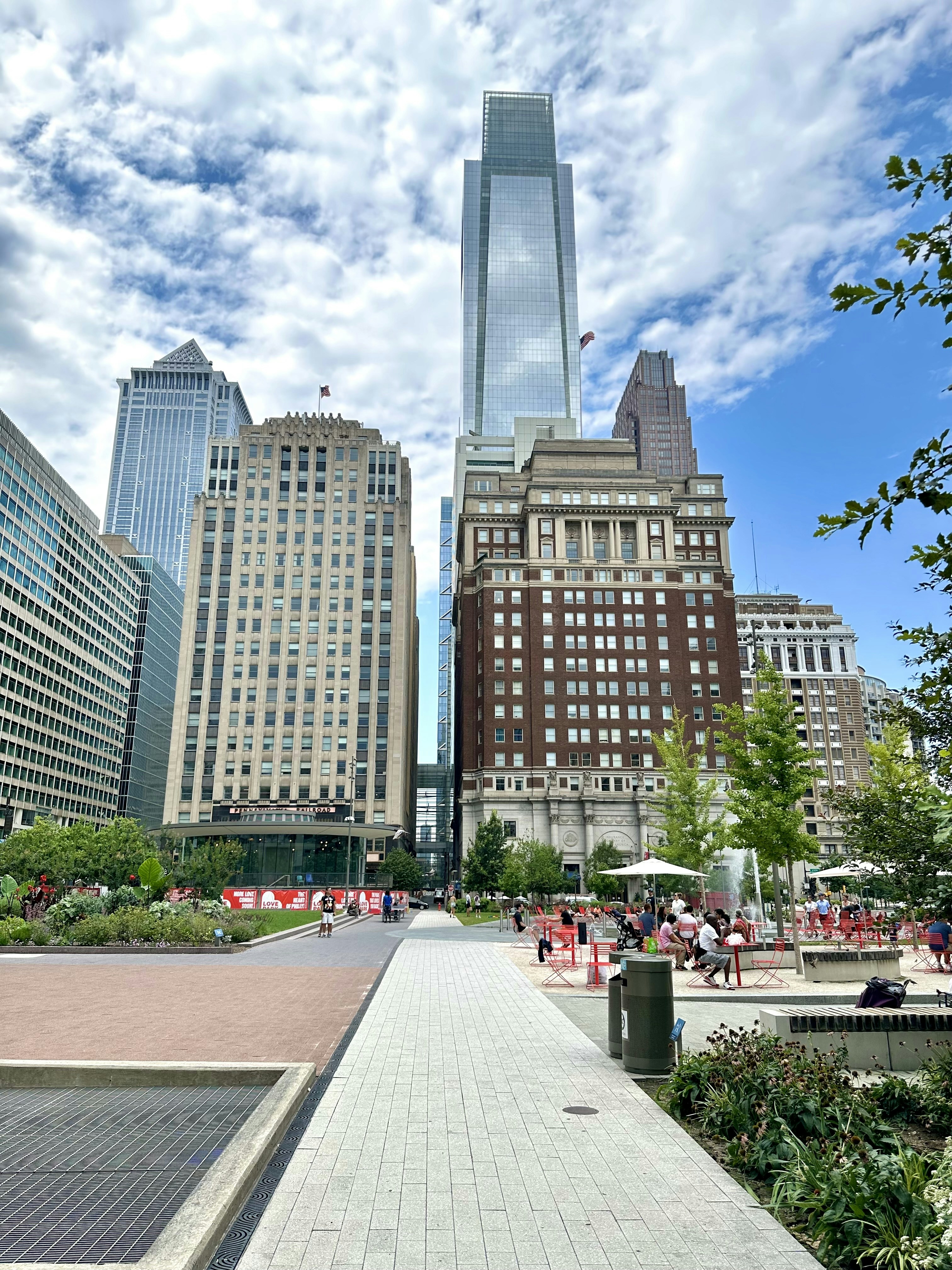a view of a city with tall buildings