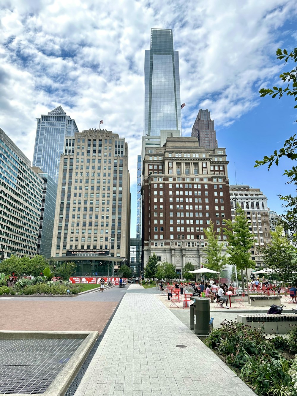 a view of a city with tall buildings