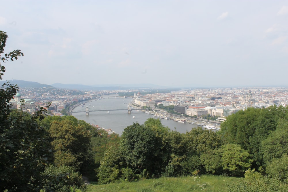 a view of a river and a city from a hill