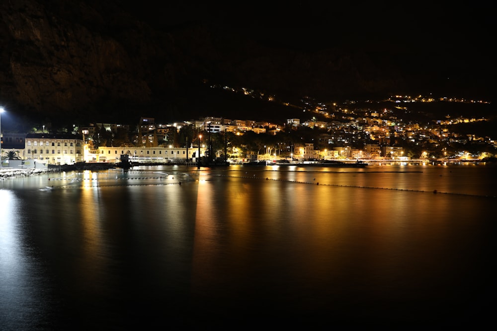 a large body of water with a city in the background