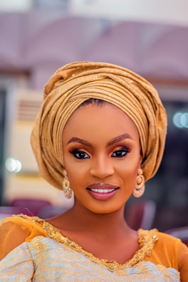 A stylish headwrap paired with a chic, modern dress from Chic Boutique.