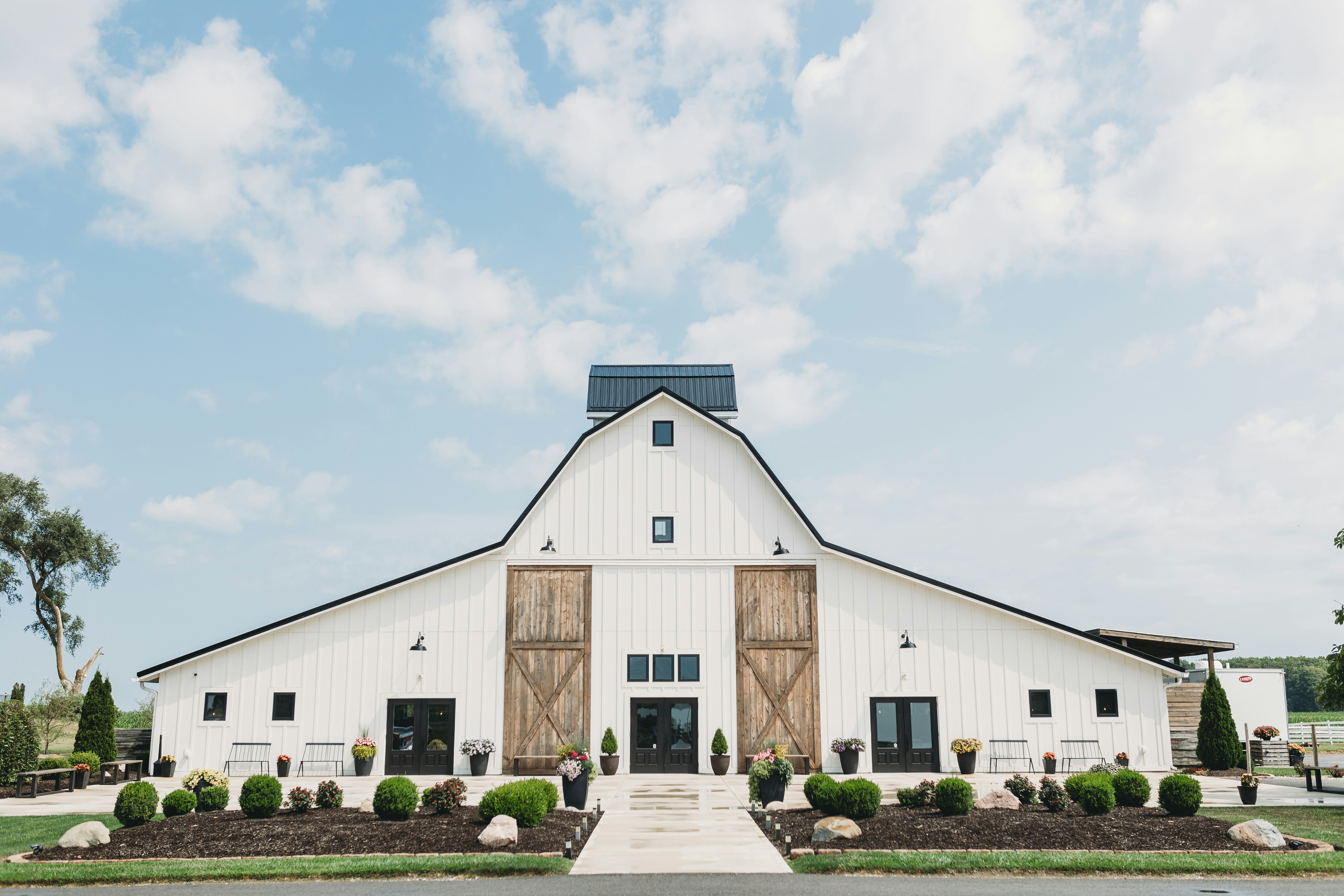 front of the barn