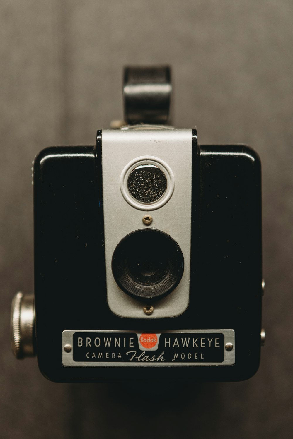 a close up of a camera with a brownie hawkey logo on it