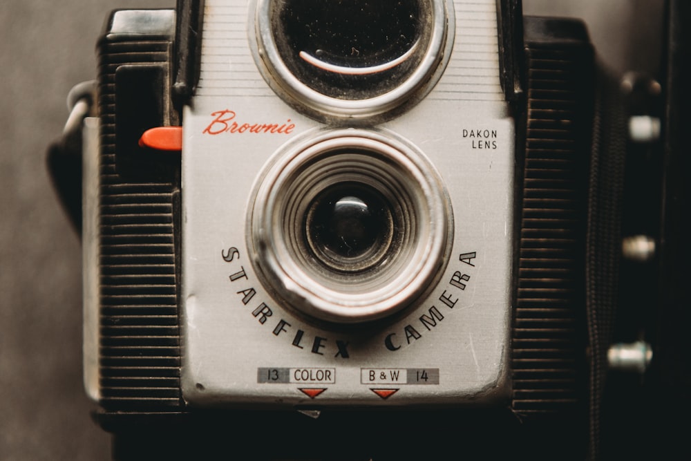 a close up of an old fashioned camera