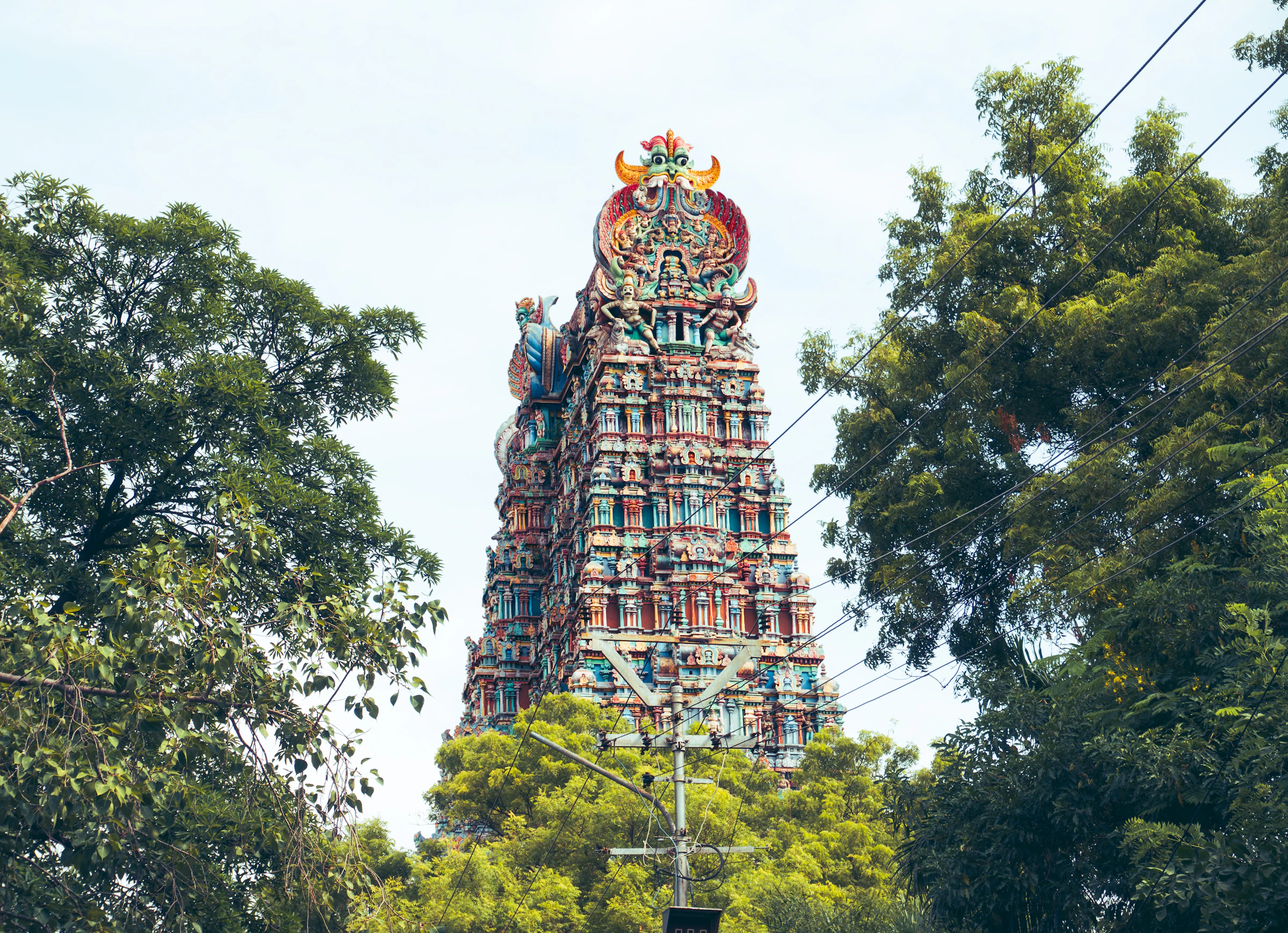 South Indian temple gopuram tower against the sky