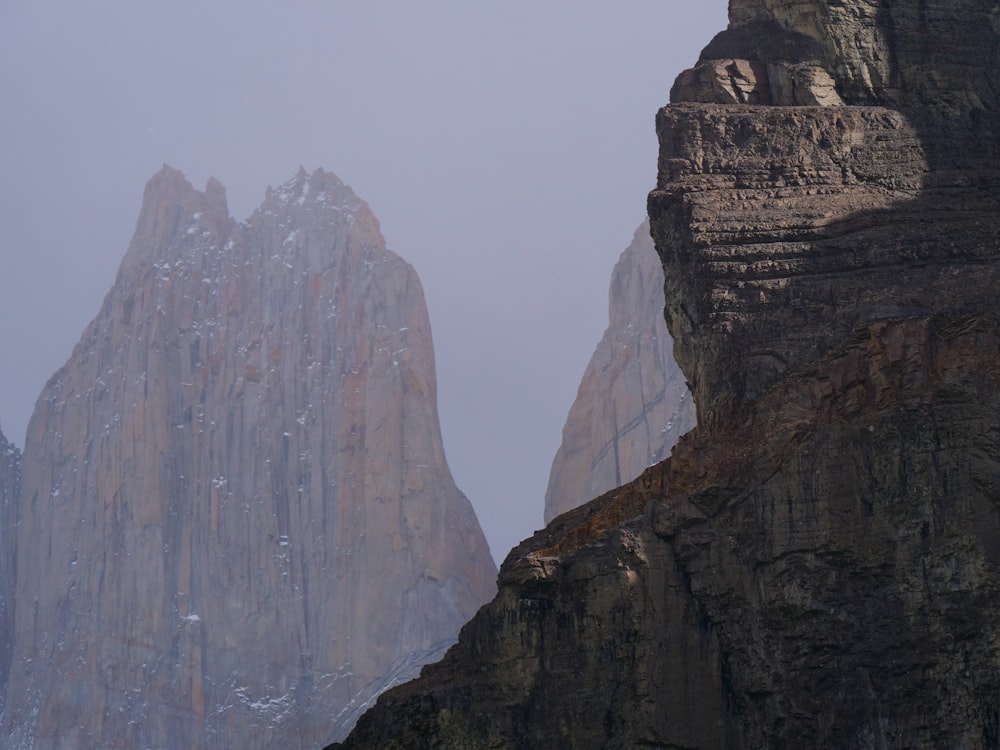 a tall mountain with snow on it's top