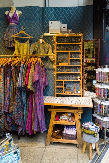 A vibrant display of diverse fashion and lifestyle products on shelves.