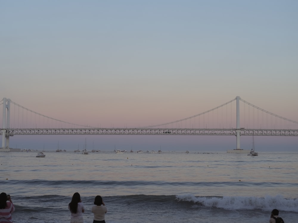 a group of people standing on top of a beach next to the ocean