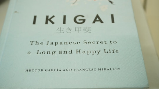 A close-up view of a book cover titled 'IKIGAI: The Japanese Secret to a Long and Happy Life' by Héctor García and Francesc Miralles. The cover is predominantly light blue with black and white text.