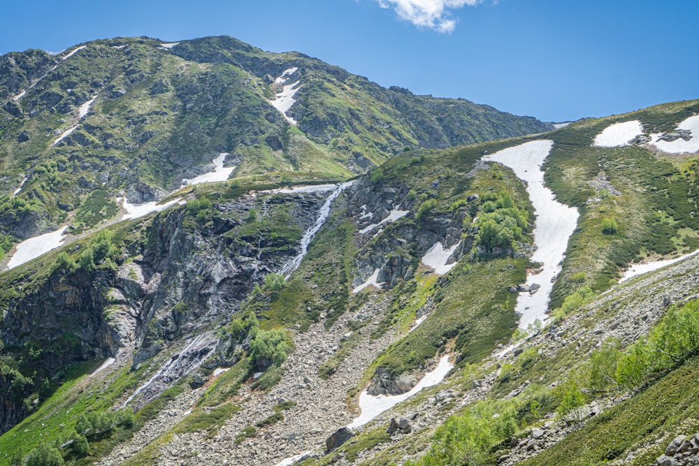 a view of a mountain with snow on it