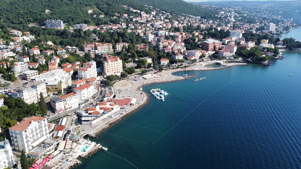 a bird's eye view of a city on the water