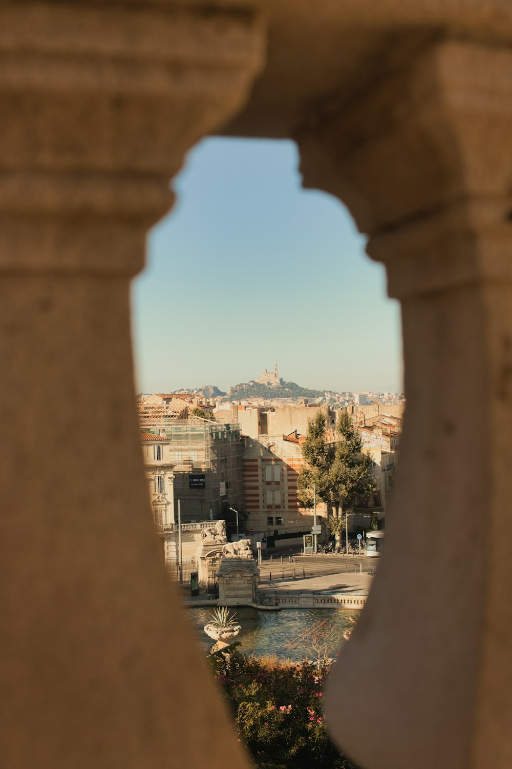 a view of a city through a window