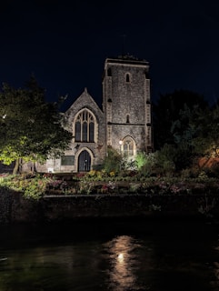 The church exterior bathed in soft evening light, nestled peacefully in Mississauga.