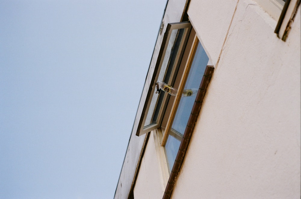 a close up of a window on the side of a building