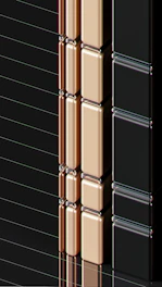 Sleek, glossy ceramic tiles in a modern geometric pattern on a kitchen floor.