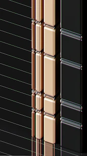 A sleek black porcelain tile with subtle red neon veins glowing softly under ambient lighting.
