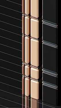 Elegant masonry work in progress with golden accents on a sleek black background.